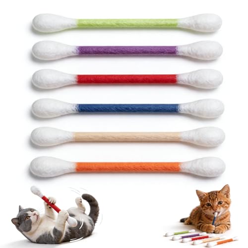6Pack Cotton Swabs Cat Toys with Catnip Giant Qtip Chew Sticks & Teething Ropes for Boredom Relief Durable Interactive Felt Kitty Kicker Toy for Exercise.