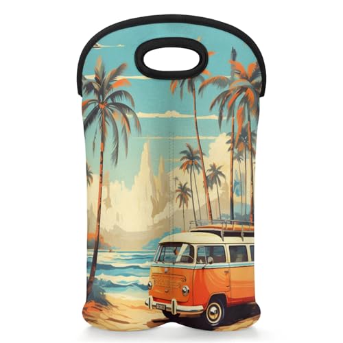 GzLeyigou 2 Bottles Beach Bus Wine Bag Sleeve Totes Neoprene Protective Wine Carrier Bag for Wine,Water, Champagne, Beer, Baby Bottles,Gift 14.5 x 10 Inches