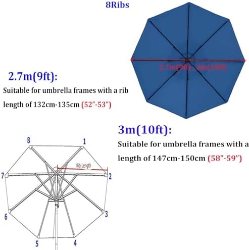 9ft/10ft Waterproof Replacement Umbrella Canopy - Durable Market Table Parasol Cover, 8 Ribs Outdoor Patio Umbrella Top for Yard & Garden (Khaki)