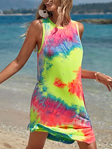 Makemechic Women'S Casual Summer Tie Dye Sleeveless Split Midi Tank Dress Sundress Multicolor M thumb #3