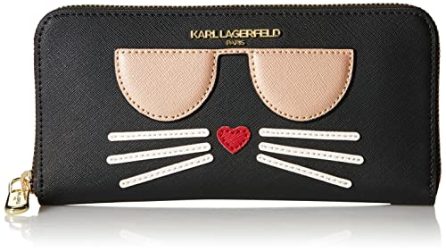 KARL LAGERFELD Damen Maybelle Zip Wallet Geldbörse, Schwarz/Gold-Logo