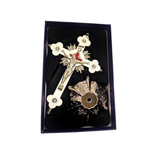 Crucifixo Em Metal Prata Para Parede E Mesa Resinado com Pedestal 17cm Cruz Moderna de Metal para Al