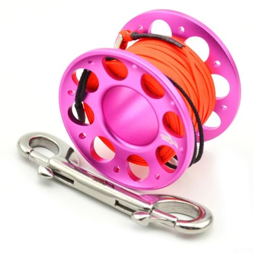 Scuba Diving Reel 15/30M with Stainless Steel Swivel Connector and Double Ended Dive Hook, Aluminum Alloy Underwater Line Reel for Dive Gear Accessory, 60x42mm/70x42mm(15m red)