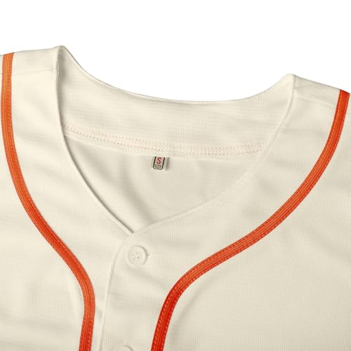 Camiseta de béisbol beige-naranja lisa, manga corta casual con botones miniatura 7