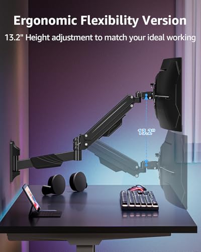 Image of MOUNTUP Monitor Wall Mount for 22-43 Inch Curved Screens, Holds 2.2 to 33.1 lbs, Ultrawide Computer Monitor Wall Mount, Heavy Duty Wall Monitors Arm, 75x75 mm to 200x200 mm Vesa Mounts