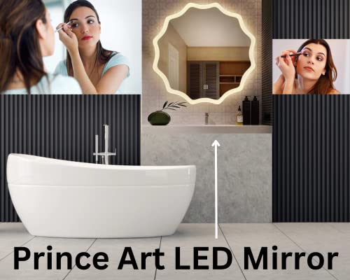Image of LED Mirror Glass Bathroom Wall - Decorative Led Mirror with Touch Sensor Lights Cabinet Vanity Wall Design Darpan Full Length for Home (21x21 Inch Round DH3)