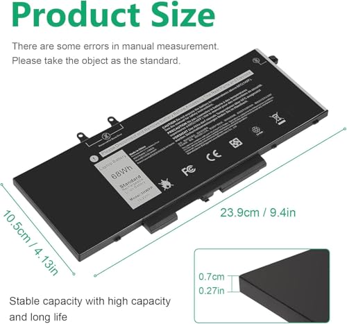 Image of 68Wh 3HWPP Battery for Dell Latitude 5410 5510 5501 5401 5411 5511 Precision 3541 3551,Inspiron 7706 2-in-1, Inspiron 17 7500 7506 2-in-1 Black 03HWPP 10X1J N2NLL 1VY7F 451-BCMN 15.2V (3HWPP)