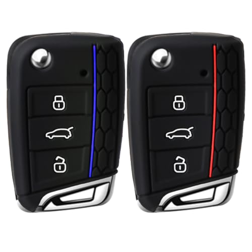 2 Pièces Coque Clé pour VW, Coque de Protection Housse de Clé Voiture en Silicone étui Souple 3 Boutons Compatible avec VW Golf 7 MK7 Tiguan Skoda Seat...