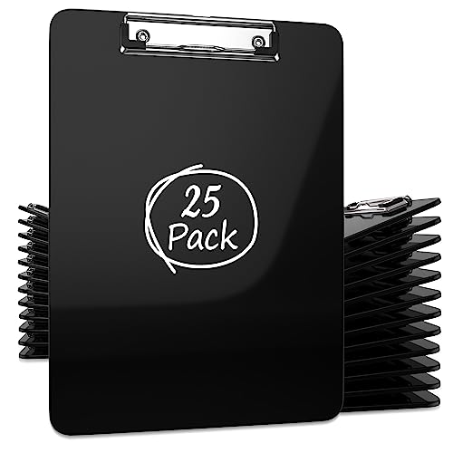 Image of KIGGOS Acrylic Clipboards 12.5 x 9, Black 25 Pack Letter Size Clip Boards with Low Profile Metal Clips, Hold up to 100 Sheets, Lightweight Set for Classroom, School, Office and Home