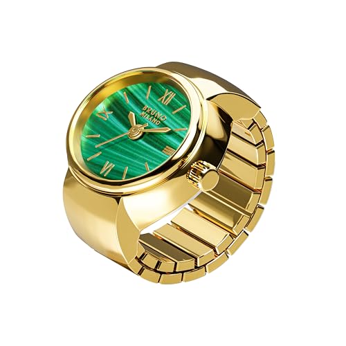 Image of BRUNO MILANO Women Analogue Gold Band Elegant Ring Watch in Gold Strap with Malachite Dial