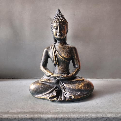 ZEN&TAO Buddha Statue for Indoor Use, Midium Size 10.5cm Tall, Antique Style Bronze Colour, Made of Solid Resin