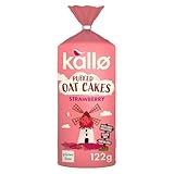 Kallo Strawberry Puffed Oat Cakes – Gluten-Free, High in Fibre, Helps Lower Cholesterol, No Artificial Colours, Flavours or Preservatives, Vegetarian Friendly, 122g Pack