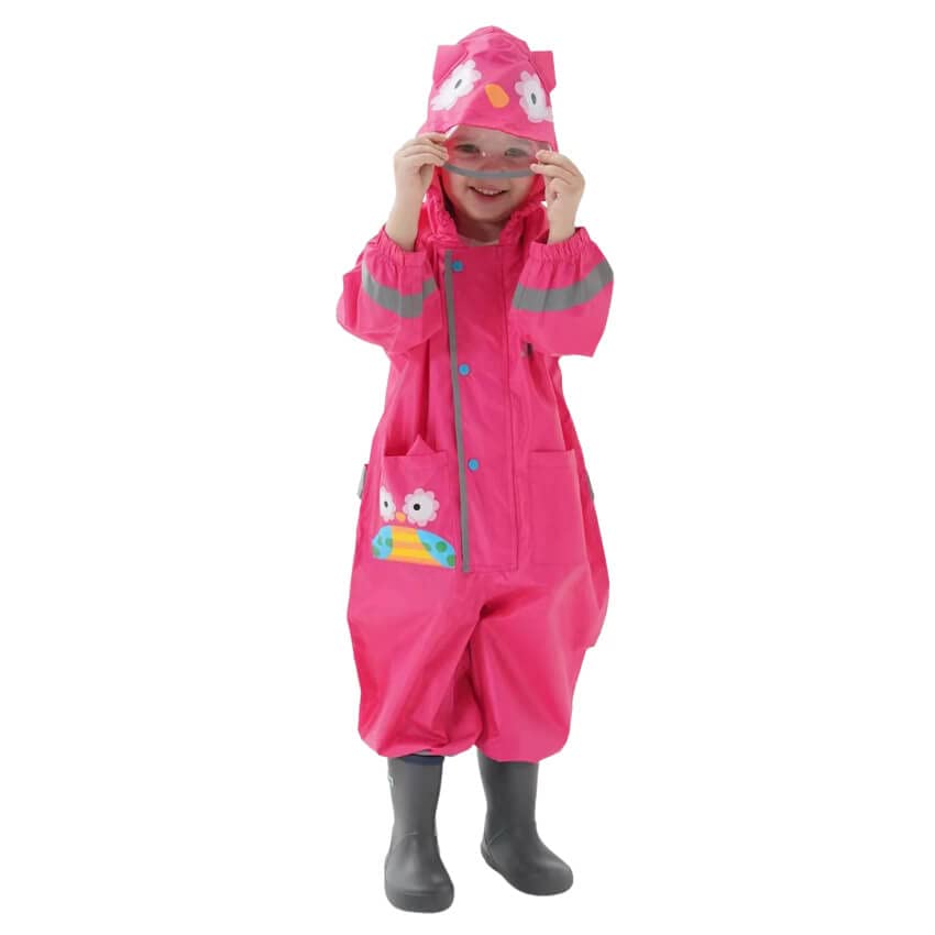 Little Surprise Box All Over Jumpsuit/Playsuit Raincoat for Kids - Fuchsia Pink Cute Owl Theme-image-36