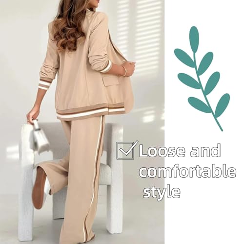 2025 Temperament Solid Color Ribbed Suit Set, Womens Dressy 2 Piece Pant Suits,Blazer and Straight Leg Pants Sets4