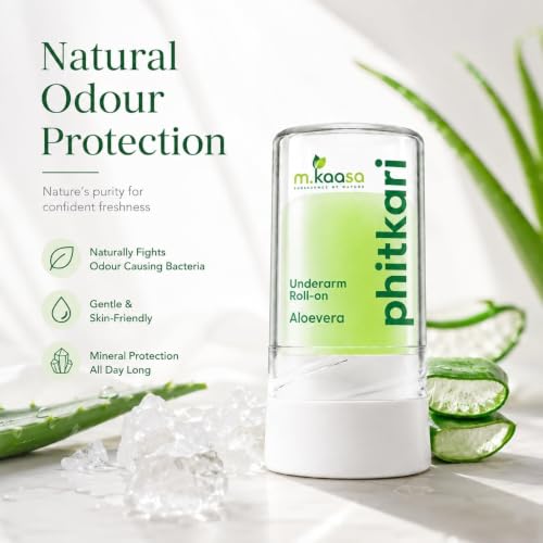 Image of Phitkari Underarms Roll-On Stick with Aloe Vera | Alum Infused Crystal Deodorant | Long Lasting Odour Protection | Fragrance Free | Non Sticky | Gentle on Sensitive Skin | Unisex 100 gm