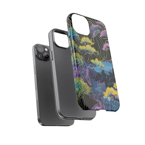 Coque iPhone 14 Plus rigide arbre abstrait coloré noir housse de protection fine et durable