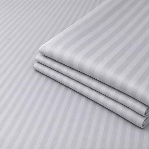 Image of Prozone Premium Satin Stripe Double Bedsheet with 2 Pillow Covers | Soft & Luxury Hotel Style Bedding for Double Bed (Gray)
