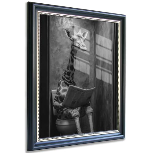 Giraffe Bathroom Wall Art Black and White Funny Toilet Canvas