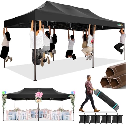 Image of COBIZI 10x20 Pop Up Heavy Duty Canopy Tent with 4 Sandbags, Commercial Heavy Duty Pop Up Tent for Parties All Weather Waterproof and UV 50+ Wedding Tent with Roller Bag