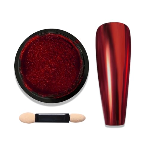 Red Chrome Nail Powder For Nails Magic Metallic Mirror Nail Pigment Chrome Powder For Gel Nails Art (Red M)
