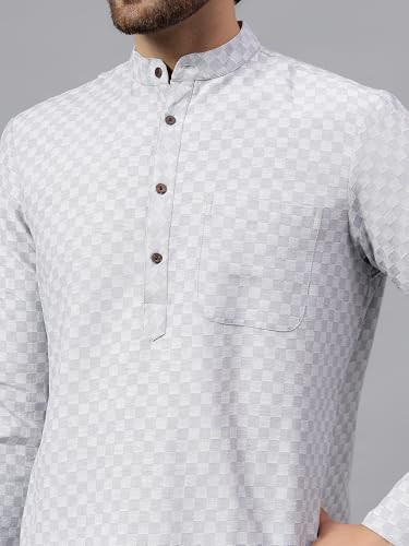 Image of LATEST CHIKAN Men's Checkered Cotton Blend Straight Kurta