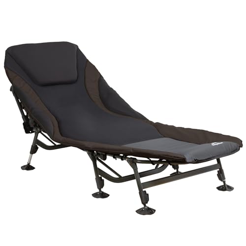 CampFeuer Karpfenliege XXL 207 x 88 x 30-106 cm | höhenverstellbare und stabile Karpfenliege mit 8 Beinen | faltbares Feldbett Campingbett Karpfenliegen Feldbett bequem Campingliege (Braun)