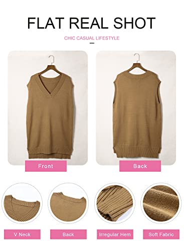 Image of EVALESS Oversized Sweater Vest for Women V Neck Sleeveless Solid Color Loose Pullover Sweater