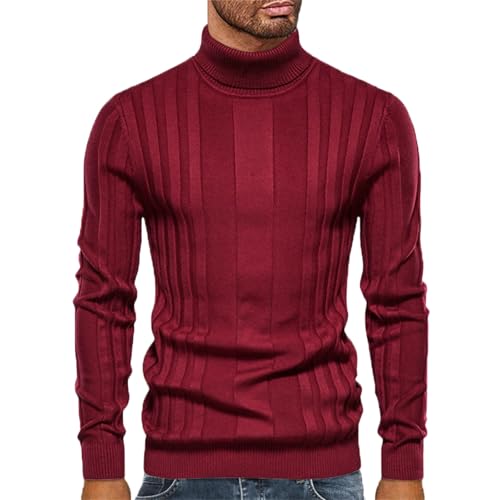 Men's Turtleneck Long Sleeve Sweater High Neck Top Slim Fit Chunky Knit Roll Neck Pullover Sweaters