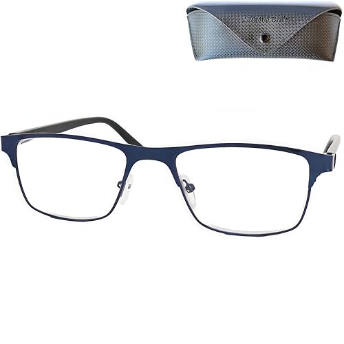 Mini Brille® Elegantes Gafas Luz Azul Unisex para Leer con Lentes Rectangulares, Funda GRATIS, Montura Cuadradas de Acero Inoxidable, Para Hombre y Muje