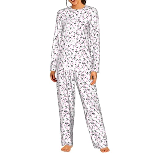 Pyjama rose femme manches longues motif caniche chic