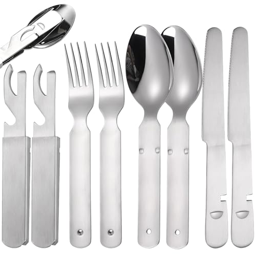 8 Stück Camping Besteck Set, Campingbesteck Edelstahl, Outdoor Besteck Reisebesteck Geschirr, Outdoor Ausrüstung Feldbesteck Besteck Camping