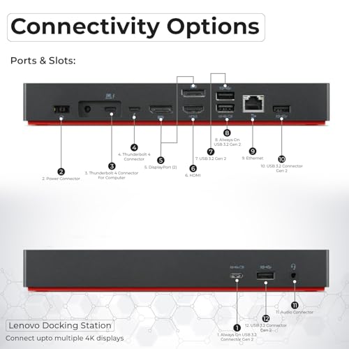 Image of 40B00300US Lenovo Docking Station USB C Bundle - 1 Year Warranty, Supports 4K Display, Thunderbolt 4 Dock with 300W Adapter, Anyhdd HDMI, DisplayPort, Thunderbolt Cables & Cloth