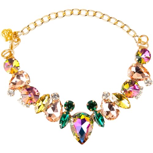 Image of HOWWFALY Dog Collar and Cat Collar Gold Chain Necklace Stainless Steel Adjustable Yellow Diamonds Collar with Cute Pet Paw for Small Medium Pets Cats Dogs Kitten Puppy