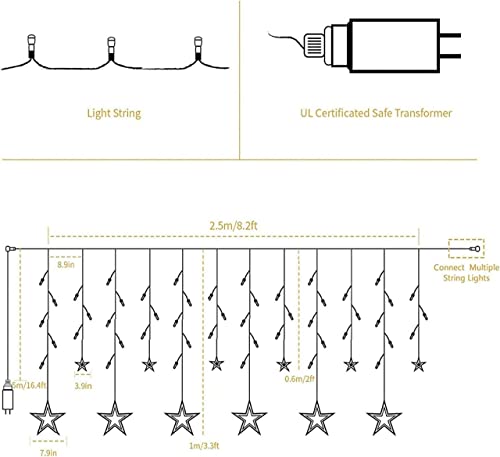 Image of 6+6 Star Curtain String Lights Multicolor LED Decorative Hanging Fairy Lights for Home Decoration, Bedroom, Balcony, Window, Festival, Diwali, Christmas, Wedding, Party, Indoor & Outdoor