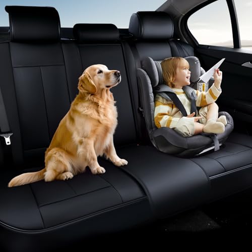 Image of Coverado Dog Car Seat Cover for Back Seat Cover, Black Rear Car Seat Covers, 3-Pieces Waterproof Car Seat Cushion, Car Seat Protector, Leather Seat Cover Seat Protector Universal Fit Most Cars