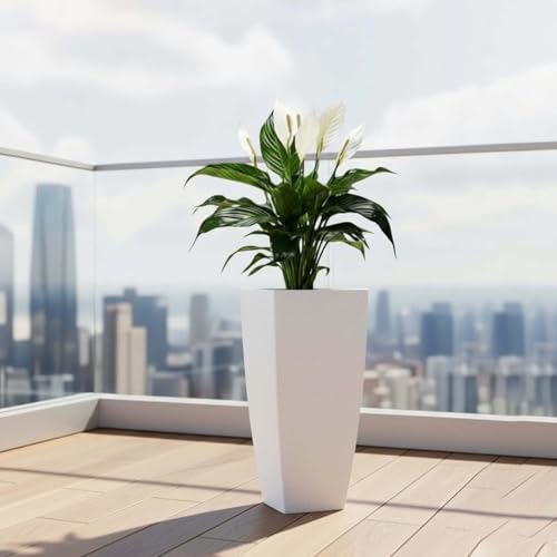 Image of Go Hooked Matrix 24 Inch Big Flower Pot | Outdoor & Indoor Planter for Balcony, Garden & Terrace | Durable Lightweight Decorative Polymer Pot for Live & Artificial Plants (White)