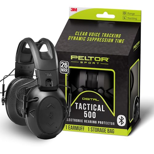 Peltor Sport Tactical 500 Bluetooth Hearing Protection Ear Muffs, 26 dB Noise Reduction Rating, Electronic Hearing Protection Headphones for Shooting, Hunting, Mowing, Construction, Concerts, & More