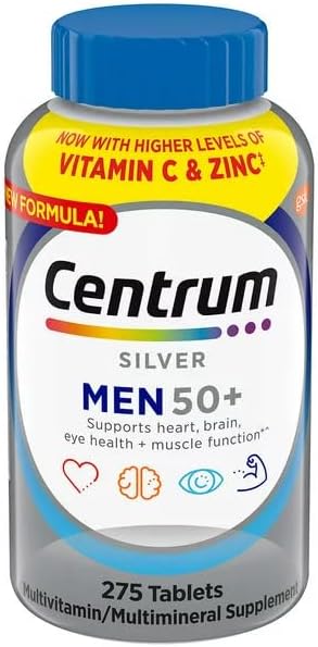 Centrum Silver Men 50+ Multivitamin 275 Tablets + Exclusive Sticker, Higher Level of Vitamin C & Zinc