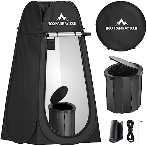 PANKAY Portable Toilet with Pop up Privacy Tent, X Large Camping Toilet Portable Potty for Adults, Outdoor Shower Tent Changing Room, Instant Pop Up, Washable Foldable Camp Toilet Kit with Carry Bag
