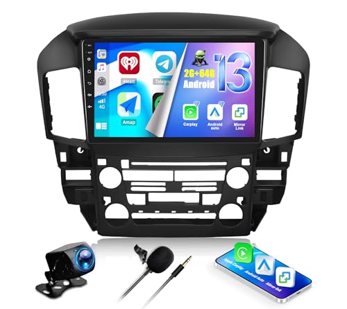 CAMECHO 2G+64G Android 13 Car Stereo for Lexus RX300 / Toyota Harrier 1997-2003 9 Inch Touch Screen with CarPlay Android Auto Mirror Link 28UI Bluetooth FM GPS Navigation WiFi SWC Backup Camera