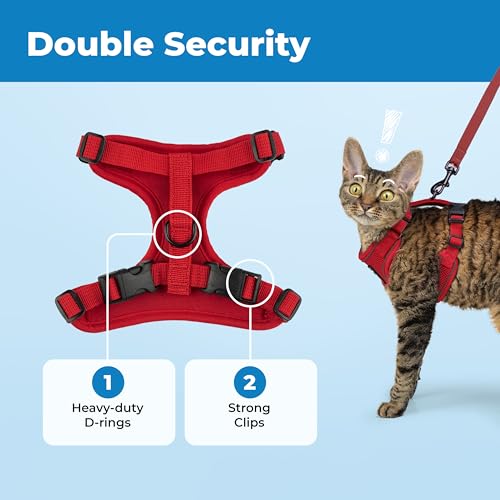 Image of Voyager Escape-Proof Step-in Lock Cat Harness & 5ft Neoprene-Handle Leash Set All-Weather Mesh with Reflective Stitching for Small to Large Cats by Best Pet Supplies, Red (327), XS