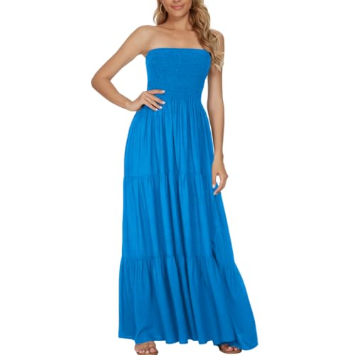 Image of Women's Summer Strapless Tube Top Maxi Dresses Off Shoulder Boho Beach Long Dress