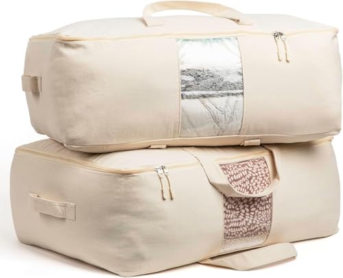 Image of Golden bird Large Canvas Comforter Storage Bags Closet Organizer for Clothes Sweater Blanket Clothes Organizer with Dual Zipper (25 inches L,19 inches H, 9 inches W) (2 PCS, large)