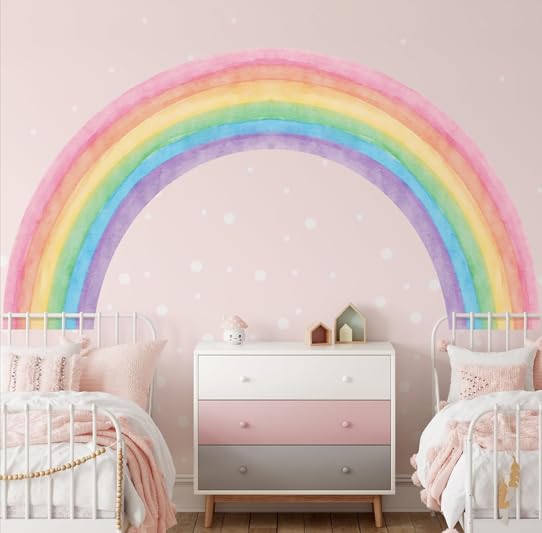 Maxsafe71" X 36" Rainbow Wall Decals Large Rainbow Wall Mural Decals Giant Vibrant Half Watercolor Rainbow Wall Sticker Decals