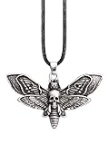 HAQUIL Skull Necklace - Metal Alloy, Skull Death's-Head Hawkmoth Pendant - PU Leather Cord, 19.7" (S