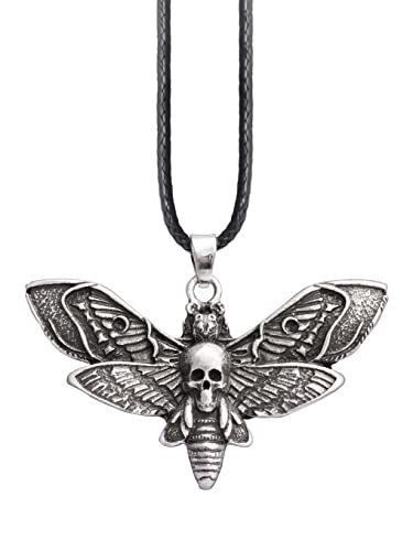 Haquil Skull Necklace - Metal Alloy, Skull Death's-Head Hawkmoth Pendant - Pu Leather Cord, 19.7" (Style 2) #TOP20