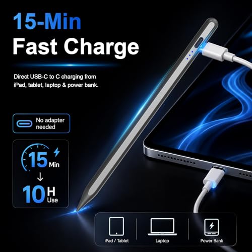 Image of HATOKU Stylus Pen for Apple iPad 2018-2026 for Note-Taking Drawing Black | 15Min Fast Charge iPad Pencil with High Precision, Tilt Sensitivity, Palm Rejection on iPad 6-11 /Air /Pro /Mini, No Pairing