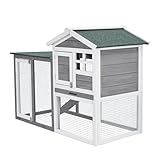 48'' Bunny Hutch Indoor with 1 Leak-Proof Trays, Waterproof Roof Rabbit Hutch Indoor/Outdoor, 2-Tier Wooden Bunny House, Gray and White