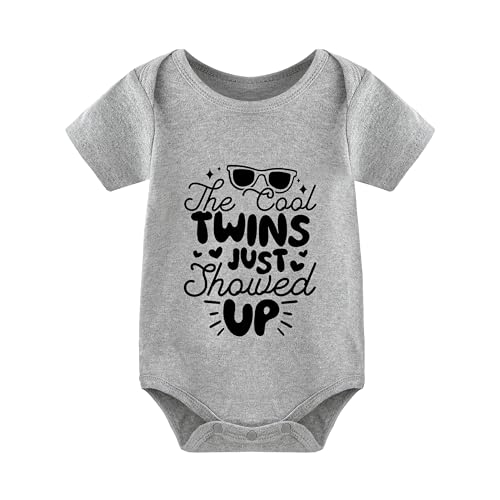 Image of AOUYOA Baby Twins Bodysuits The Cool Twins Just Showed Up Newborn Baby Clothes Infant Unisex Outfits Toddler Romper(grey 3m)