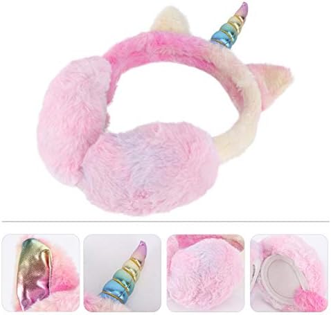 Amosfun Cute Rainbow Unicorn Ear Muffs: Plush Ear Warmers Unicorn Cat Ear Headband Winter Earmuffs Warmer Outdoor Headwear for Women Girls